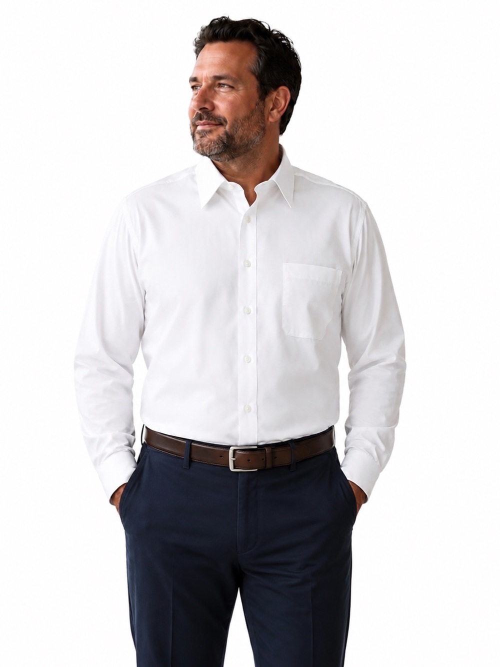 Michael Kors White Long-Sleeve Dress Shirt with Chest Pocket